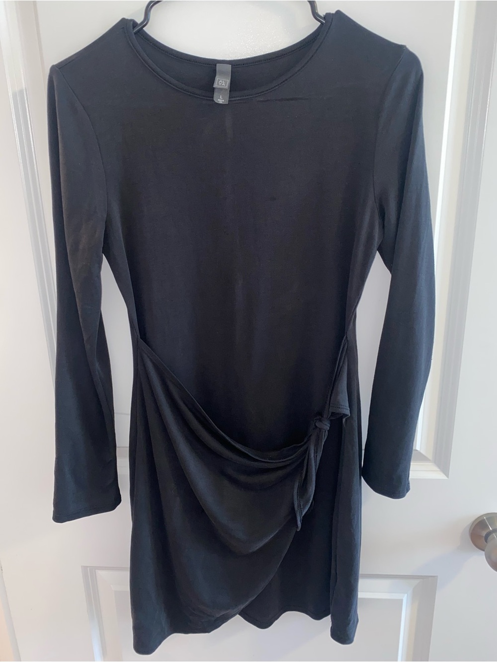 ALYA Black Side Ruched Tie Dress Long Sleeve Made in USA Size Large